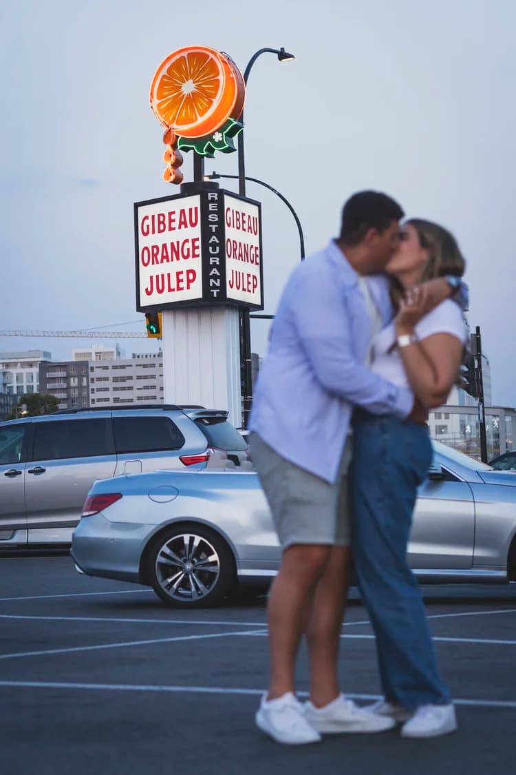 Retro Montreal Engagement Session: Capturing Love at an Iconic Landmark
